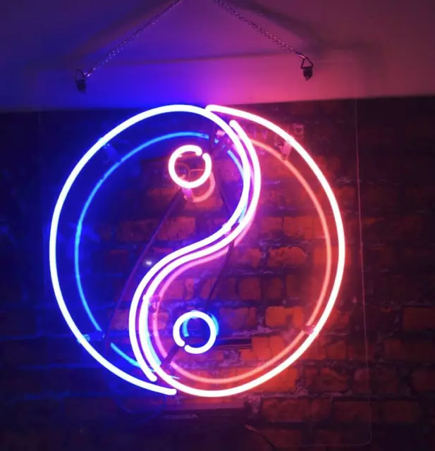 Chinese Yin Yang Tai Chi Acrylic 24"x24" Neon Light Sign Lamp Glass Wall Decor