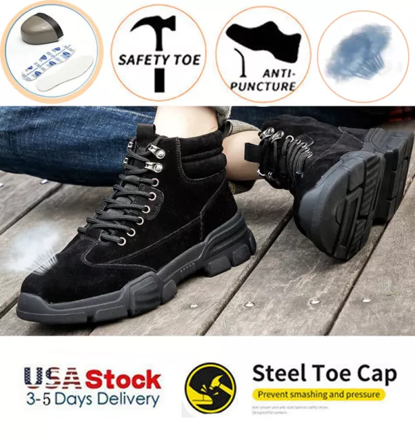 HANHAN  Work Boots Steel Toe Cap Mens Safety Shoes Breathable leather Sneakers