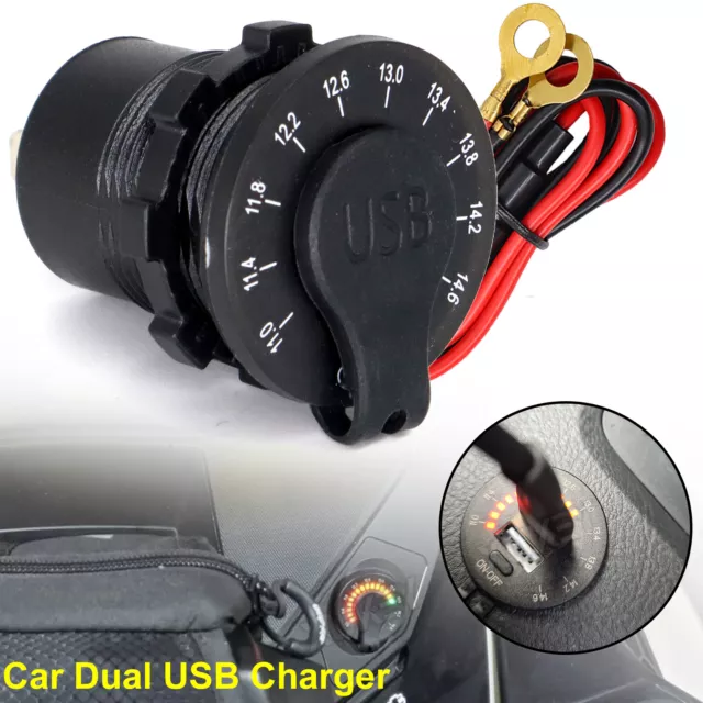 Dual USB Socket Charger QC3.0 LED Voltmeter Outlet Boat Car Marine Power Adapter