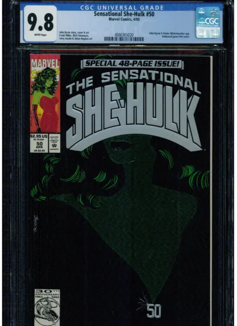 She Hulk #50 Cgc 9.8 White Pages 1993 Black Cover Htf John Byrne Adam Hughes Art