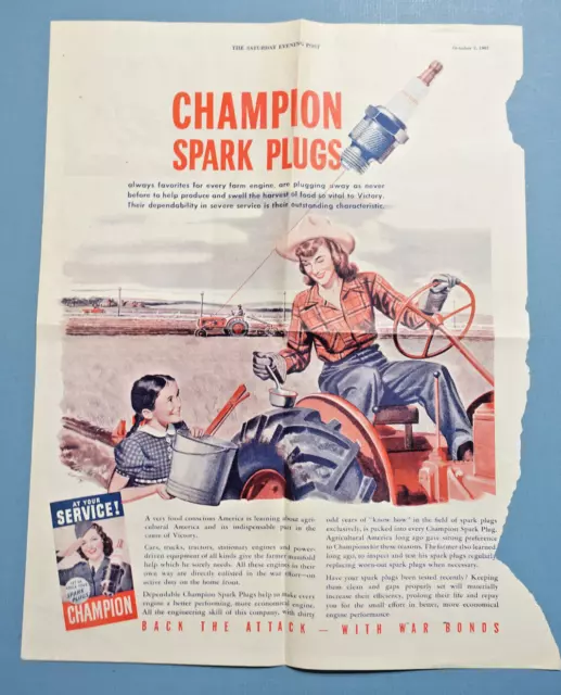 1943 CHAMPION SPARK PLUG & CAMEL CIGARETTES Sat Evening Post FULL PAGE PRINT ADS