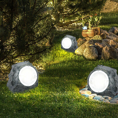 3er Set Jardin LED Extérieur Lampe Solaire Design Pierre Éclairage Route Cour