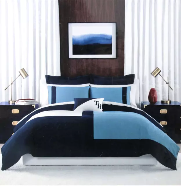 Tommy Hilfiger Full Queen Duvet Cover Set Conscious Color Block Blue Nautical