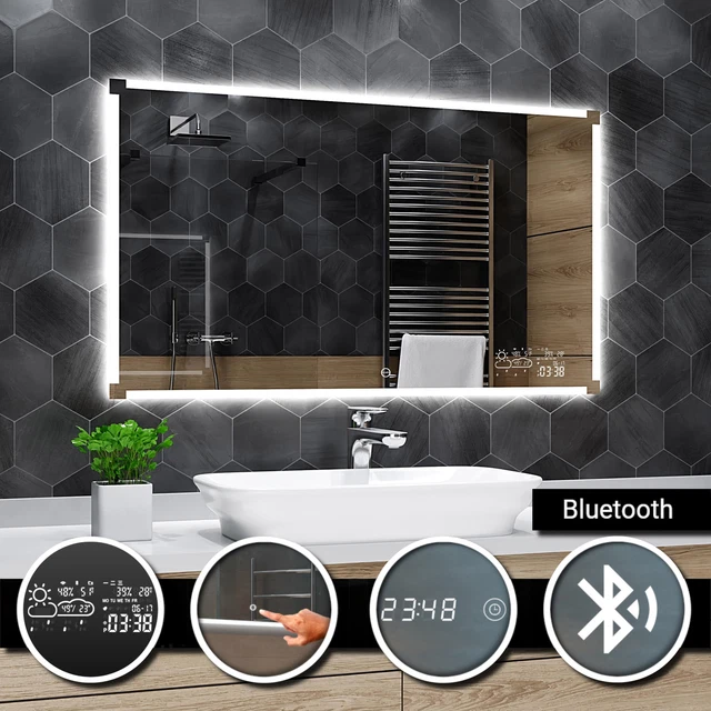 Skybathroom Specchio Bagno Illuminato A LED 120x70 Cm - Con Altoparlante Bluetooth, Antiappannante, Luce 3 Colori Dimmerabile - 5