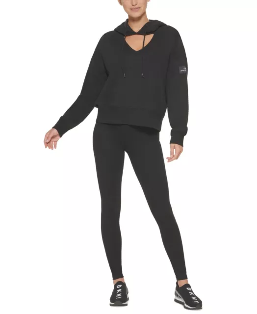 MSRP $70 Dkny Sport Cut Out Cropped Fleece Hoodie Black Size XS
