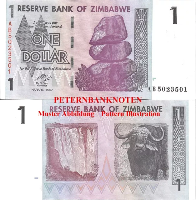 Simbabwe / Zimbabwe 1 Dollars 2007 Unc. P. 65  630# Kassenfrisch..