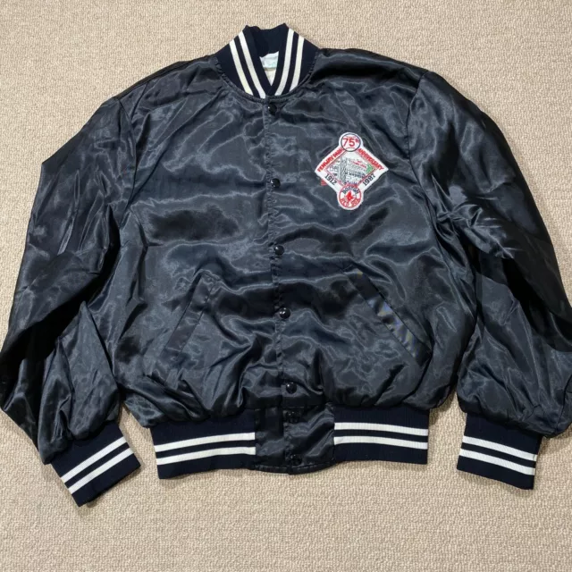 VINTAGE Boston Red Sox Jacket Mens Medium Black Satin Bomber 1987 75th Fenway