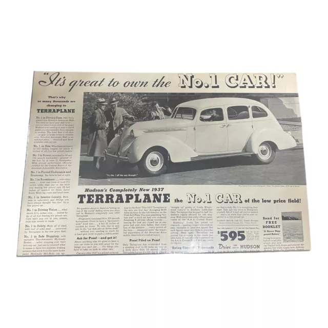 Hudson Terraplane Vintage 1937 Car Ad Automobile Magazine Print