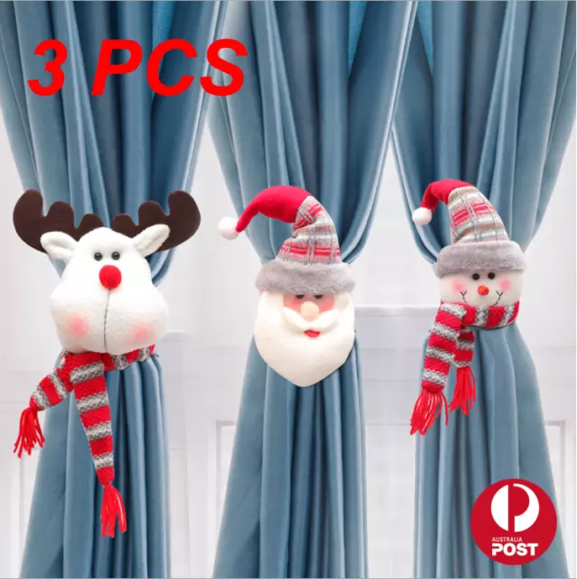 3PCS Christmas Curtain Tie Backs Decor Holdbacks Buckle Curtain Clips Rope Strap