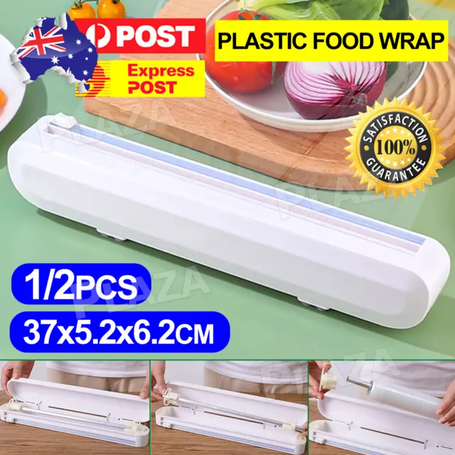 1/2pcs Food Wrap Dispenser Plastic Cutter Cling Film Storage Holder Box Kitchen