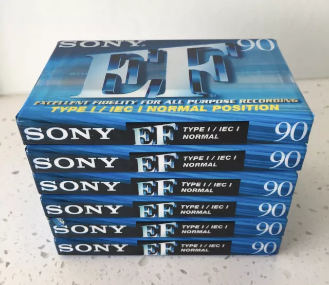 6 X SONY EF 90 Blank Cassette Tape - NEW Sealed Type 1 - C-90EFB - Bundle Lot