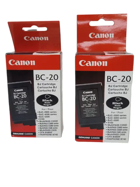2- PACK Canon BC-20 Black Ink Cartridge 0895A003 Genuine  BJC-2000 NEW