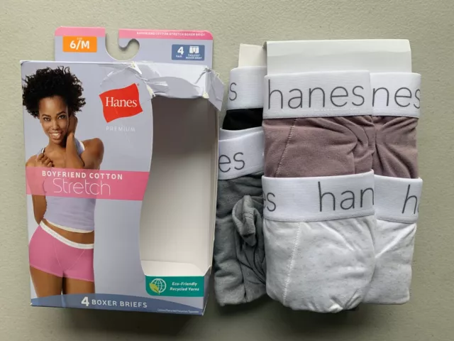 Woman's Underwear Panties Hanes Premium 6/M 4 Pairs Boyfriend Cotton Stretch