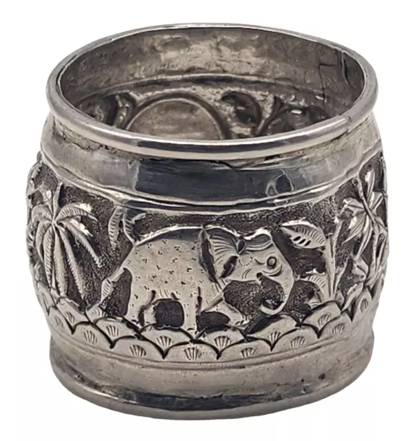 Vintage CHINESE Export Silver Napkin Ring ELEPHANT / TIGER