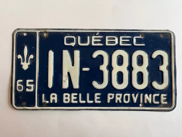 1965 Quebec License Plate All Original