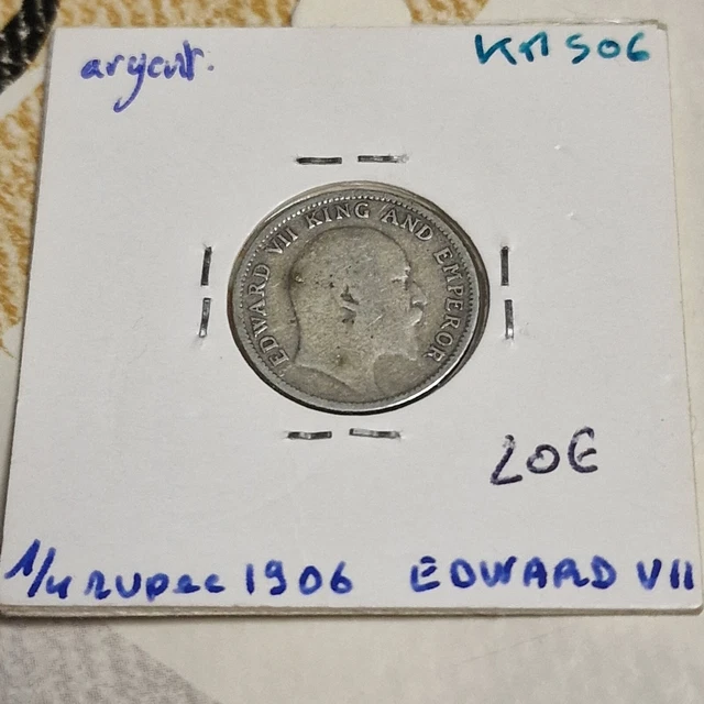 [#856724] Monnaie, INDIA-BRITISH, Edward VII, 1/4 Rupee, 1906, Calcutta, argent
