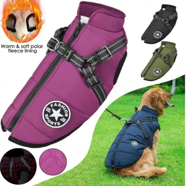 Winter Pet Dog Coat Pet Dog Jacket w/ Harness Waterproof Breathable Small Large