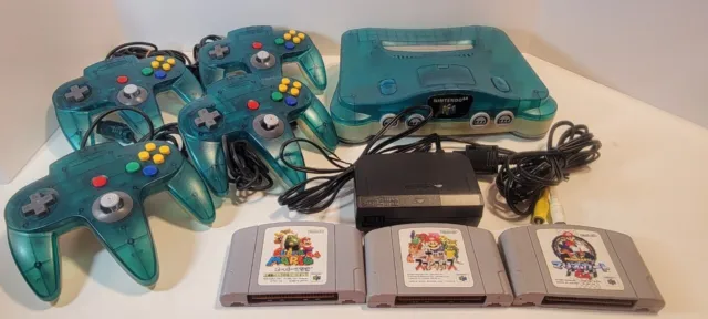 Nintendo 64 Clear Blue Console Game Software Set Tested Region Free F827