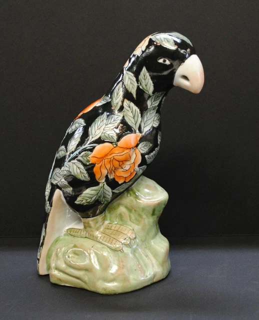 WBI Parrot Ceramic Hand-Painted Flower Bird Pottery Sculpture, 6"x3.5"x10"