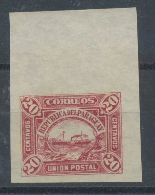 PARAGUAY ca. 1890 20c IMPERFORATED ESSAY from NOT ISSUED STAMP (Steamer) on thin
