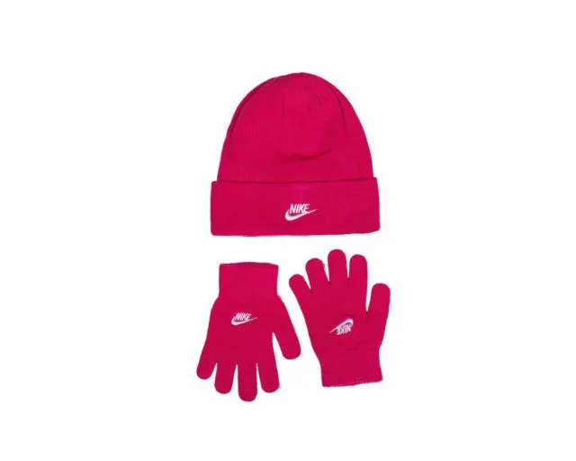 Nike Girls' Beanie Winter Hat & Gloves 2-Piece Set Rush Pink Youth (8-12) OS