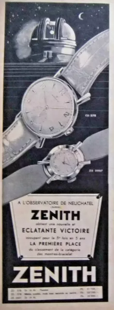 Publicité De Presse 1955 Montres Bracelet Zenith Zo 378 - Zo 2007