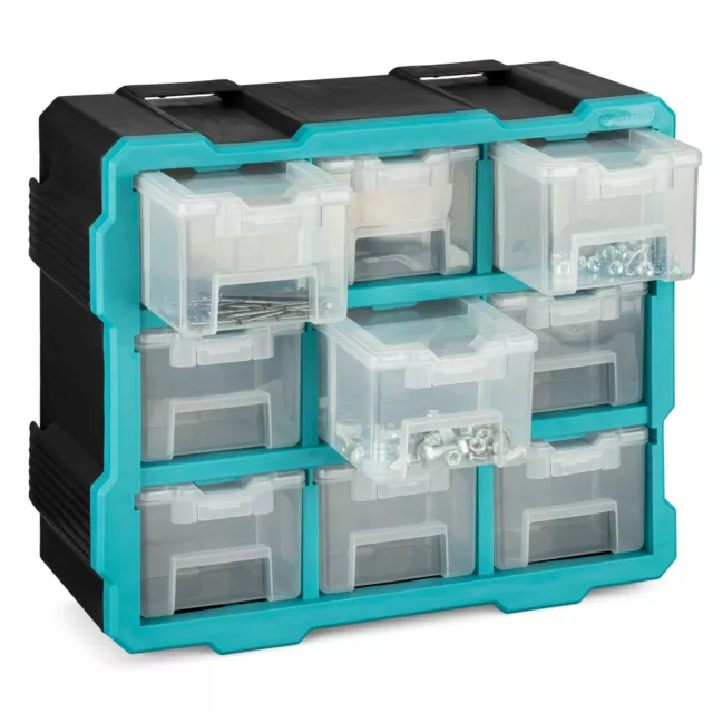 Estante organizador para tornillos con 9x caja transparente para piezas pequeñas