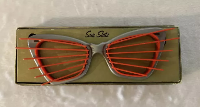 Vintage Antique Rare SUN - SLATZ Sunglasses Silver Grey With Red Orange Inserts