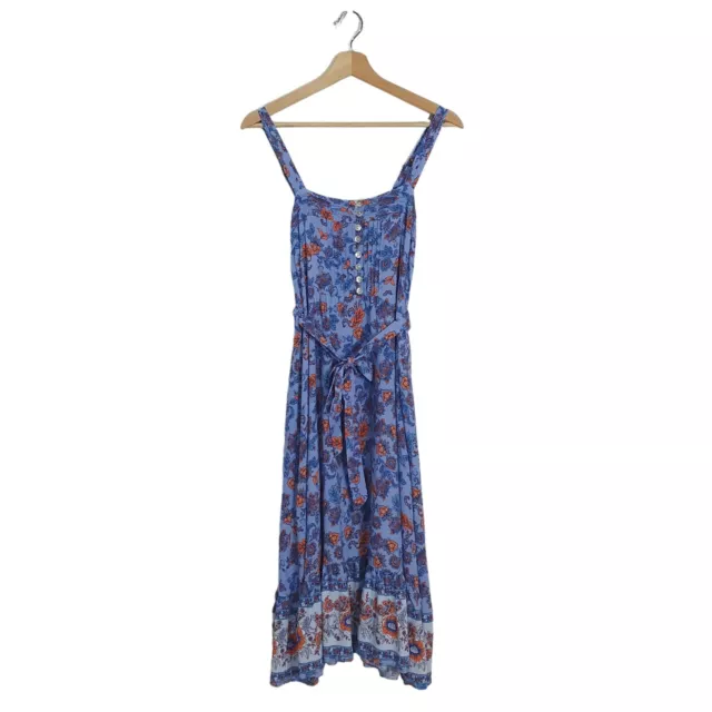 Salty Bright Size 8 Blue Pink Floral Sleeveless Boho Peasant Midi Dress