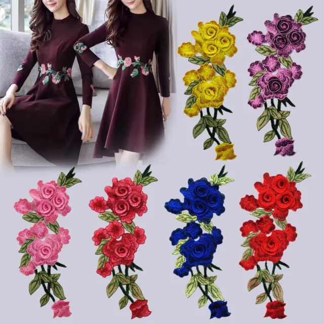 3D Rose Flower Trim Sew Embroidered Neckline Lace Collar Patch Applique Corsage