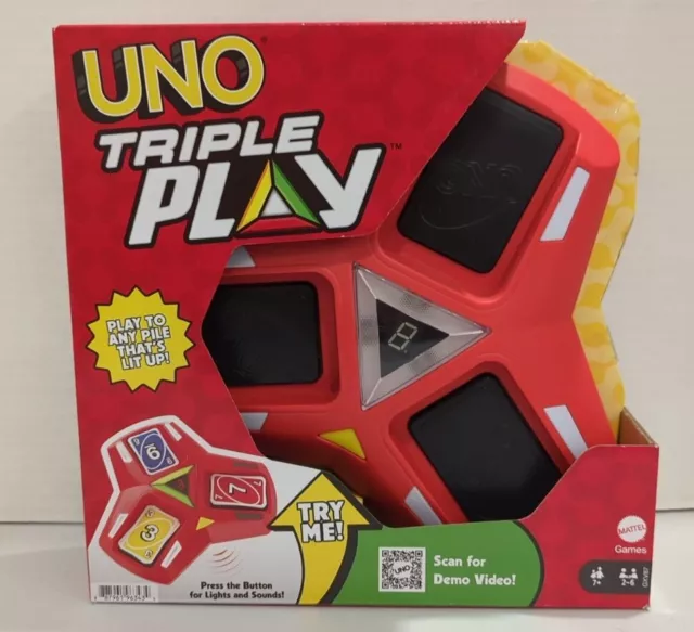​UNO Triple Play Card Game with Card-Holder Unit with Lights & Sounds
