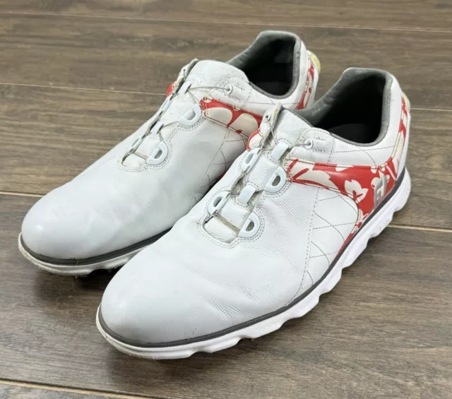FootJoy Pro SL Golf Shoes 11 White Leather Floral BOA Lace Spikeless Athletic