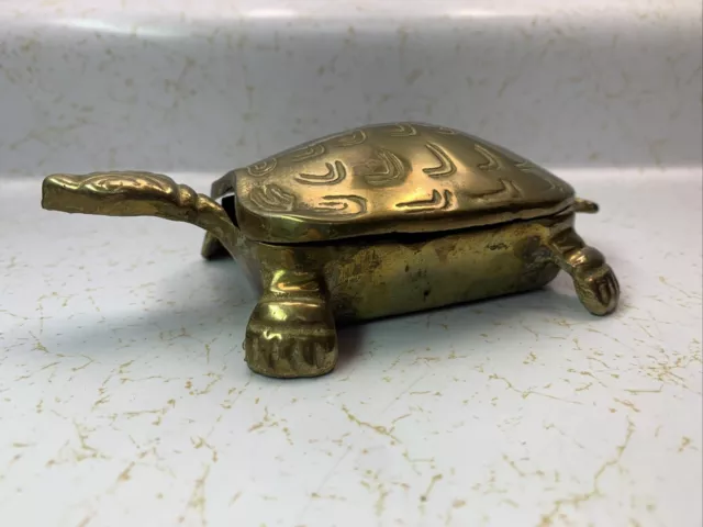 Vintage Brass Bronz Turtle Trinket Box Hinged Patina 6” Long