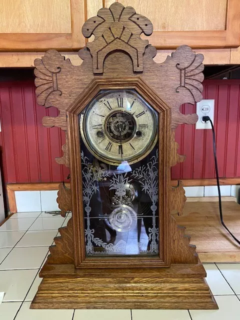 Antique Vintage Ansonia Belmont,gingerbread,oak clock with alarm