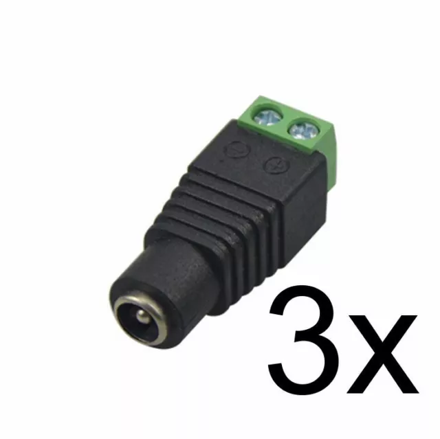 3x Conector hembra tipo power  jack para tira led 3528 - 5050 unicolor