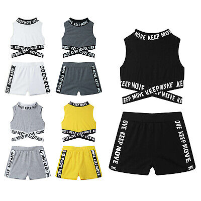 2Pcs Kids Bambina Outfit Sportswear Crop Top + LEGGINGS palestra Body Set Allenamento Sport