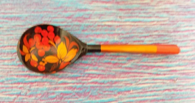 Russian Khokhloma Wooden Hand Painted Folk Art Spoon