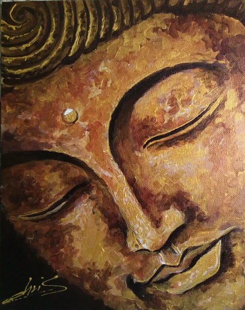 Tableau Peinture Toile Portrait Bouddha Art Deco Zen  Original Signe Chrisk