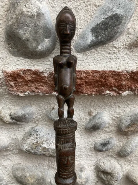 Hermoso Bastón Comando Espectro Baoulé Arte Primer África 50 Madera Tallado