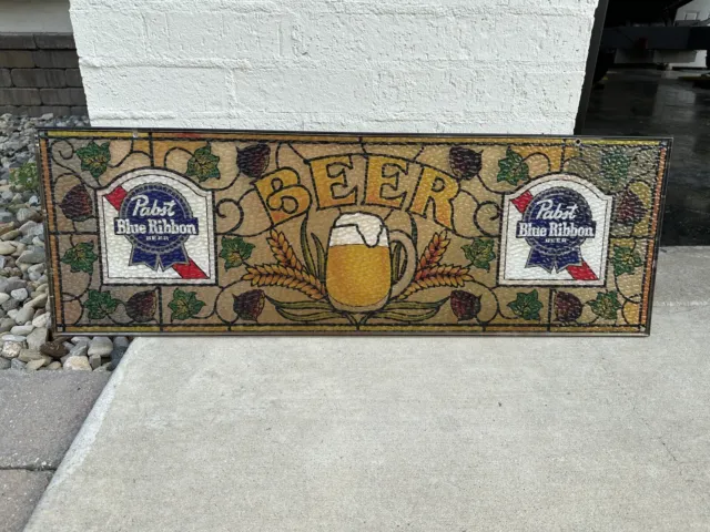 Pabst Blue Ribbon Beer Faux Stained Glass Bar Sign Man Cave