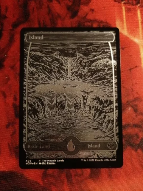 The Moonlit Lands Silver Foil Etched WPN Promo MTG Extremely Rare Island