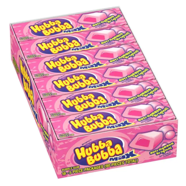 Hubba Bubba Max Outrageous Original 40g 5 x 18 Packs Bubble Gum Party Favours