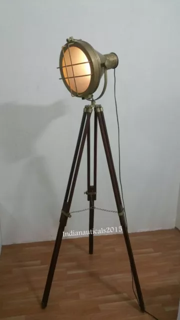 Vintage Classic Wooden Tripod Floor lamp with Antique Finish Spot Light Decor