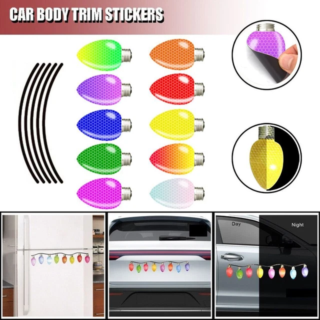 15Pcs Christmas Reflective Car Magnetic Sticker Bulb Lines Fridge Magnet Decal