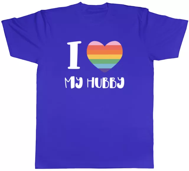 Pride Rainbow Heart Mens T-Shirt I Love my Hubby LGBTQ+ Tee Gift