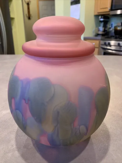 Vtg Reuven Nouveau Art Glass Hand Painted Candy Jar Canister Lid Urn Vase