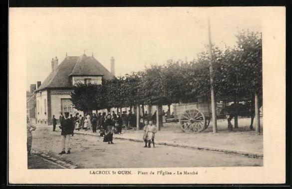 CPA La Croix-St-Ouen, Place de l´Eglise, Le Marché