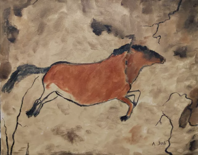 OIL PAINTING PREHISTORIC Cave Drawing Running Horse Animal Art A. Joli ...