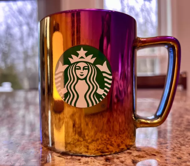 Starbucks Irridescent Oil Slick Rainbow Holographic Coffee Mug 11oz NEW