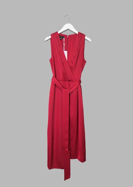 Ted Baker Chrisey Rosso Fisso Avvolgere Midi Abito Taglia 1 UK 8- Nuovo